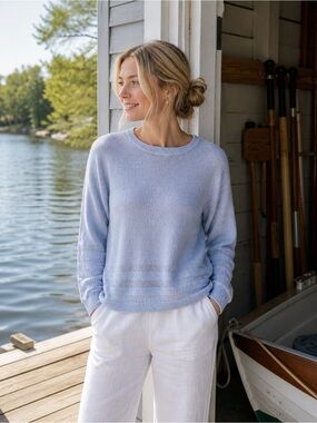 One Grey Day Silk Blend Lightweight Knit Sweater Quiet Luxury Coastal Chic Small